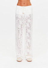 THE UPSIDE women's white Halcyon Lace Charli Pant is designed for a low-rise straight leg fit with a fine drawcord through waist with elasticated back. Made for lifestyle.