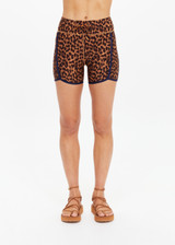 THE UPSIDE women's leopard Malawi 4inch Spin Short is mid-rise and features an elasticated drawcord, made from our recycled peached fabrication. Made for yoga & pilates.
