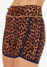 THE UPSIDE women's leopard Malawi 4inch Spin Short is mid-rise and features an elasticated drawcord, made from our recycled peached fabrication. Made for yoga & pilates.