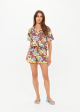 THE UPSIDE women's floral Isla Klio Short offers a relaxed fit in our vintage Isla hibiscus design and features a soft elasticated waistband and yellow drawcord. Made for lifestyle.