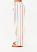 THE UPSIDE women's mocha stripe Baja Charli Drawstring Pant is designed for a low rise, straight leg fit with a elastic waistband with drawcord. Made for lifestyle.