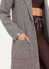 THE UPSIDE women's grey Oli Knit Wool Cardi Coat is a relaxed fitting, longline collared cardigan with front patch pockets. Made for everyday wear.