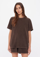 THE UPSIDE women's brown recycled cotton Soho Eva Crew Neck Tee features a relaxed fit with a soft brushed design and a ribbed neckline. Made for lifestyle.