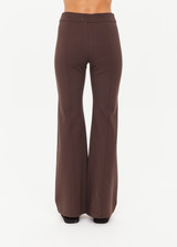 THE UPSIDE women's brown Joyela Flare Pant features a mid rise, full length flare pant with heavy ponte fabrication and a soft elastic waistband. Made for lifestyle.