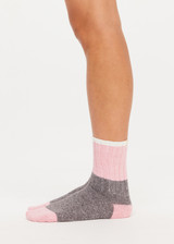 THE UPSIDE women’s grey cotton Block Crew Sock is soft and cozy, in colour blocked marled pink and cream. Made for lifestyle.