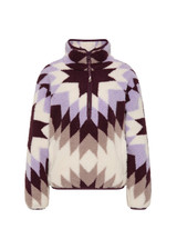 THE UPSIDE women’s recyled Harlow Fleece Pullover is designed for a relaxed fit and features a quarter zip front, zip pockets, elasticated waist and cuffs in our geomteric star jacquard print. Made for lifestyle.