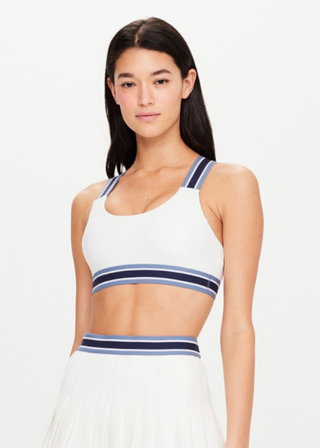 The Upside Shakti Simone Cutout Color-block Ribbed Stretch Sports Bra In  Blue