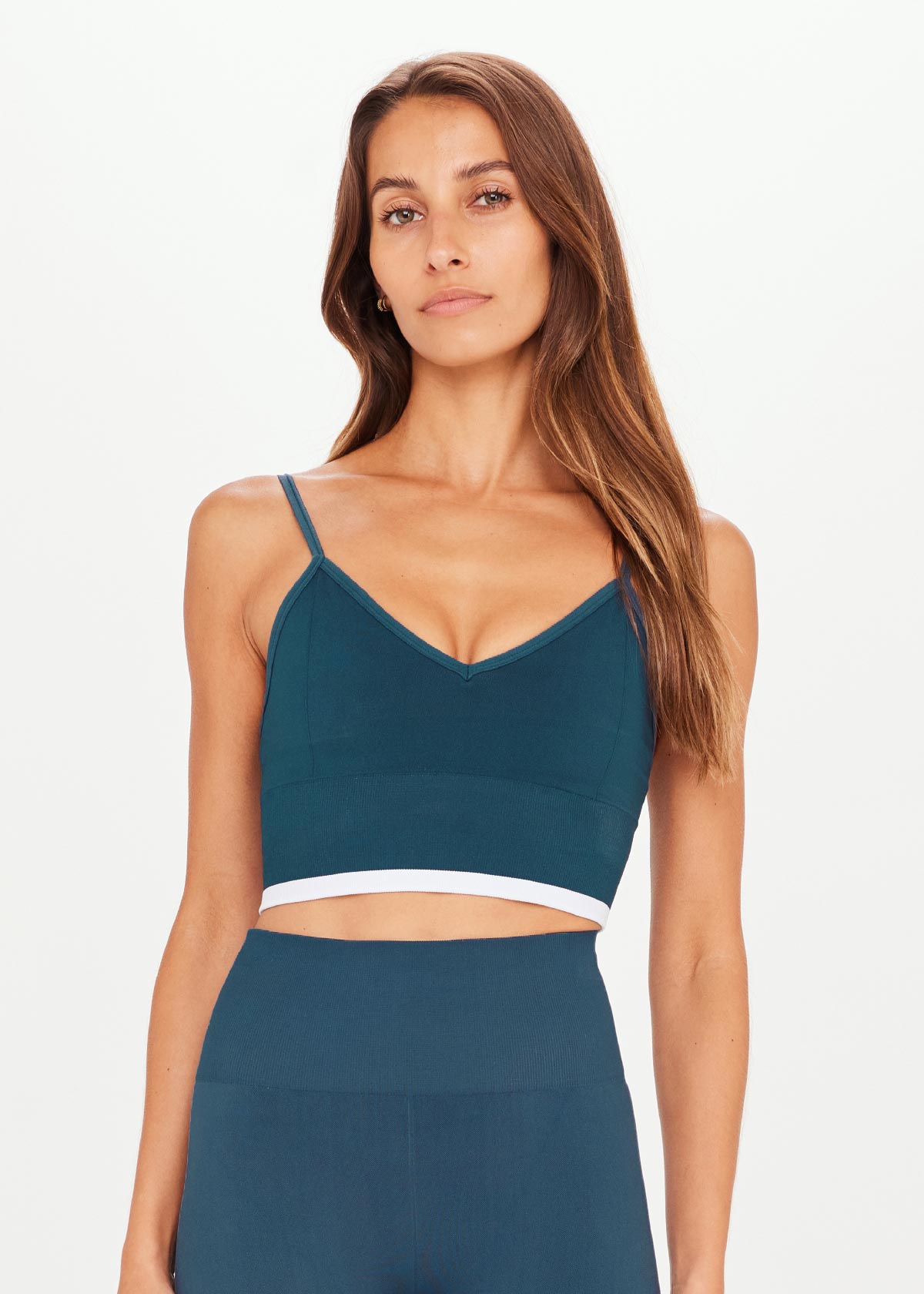 MATTE V-NECK SPORTS BRA, DEEP TEAL MATTE