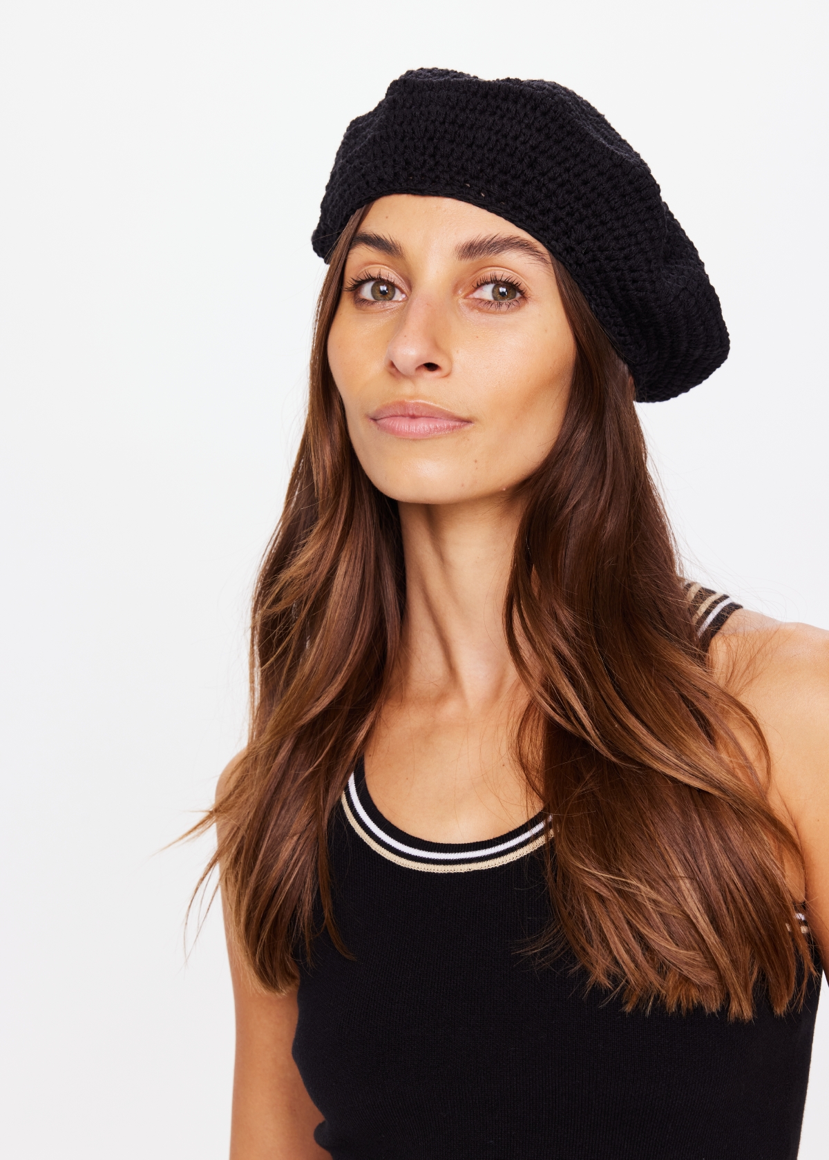 marihoja Relax Knit Rib Beret ブラック CROCHET BERET in BLACK | The UPSIDE