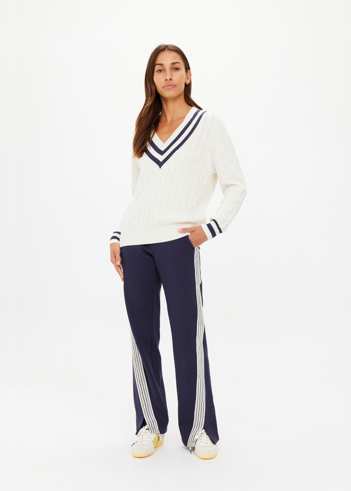 JOSETTE V NECK KNIT SWEATER in CREME | The UPSIDE