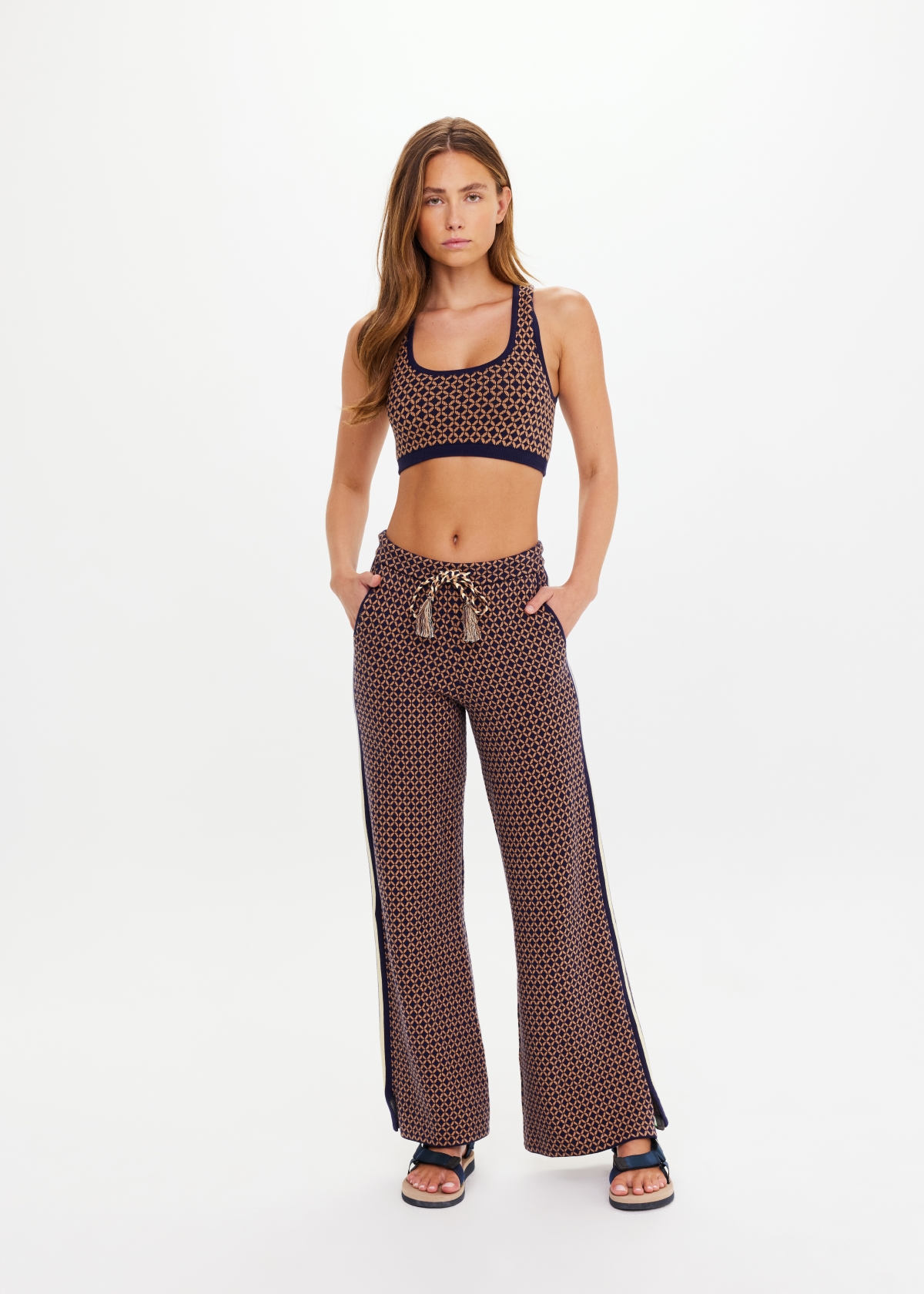 【THE MOZZ】Poleu Two Way Knit Setup Pants She+Sky Jade Wide Leg Side Slit Knit Pants | Lime Lush Boutique