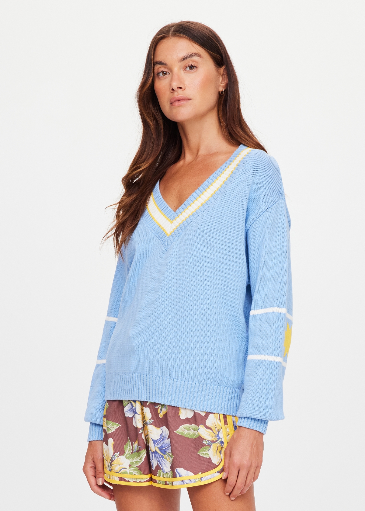 REVER JOSETTE V NECK SWEATER in SKY | The UPSIDE