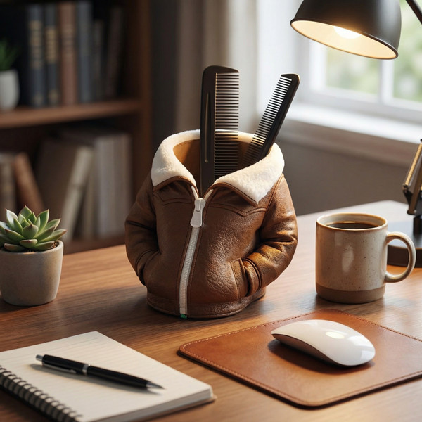 Leather Bomber Style Can Or Trinket Holder