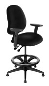 Saffron R mid back counter height ergonomic chair in black fabric with adjustable arms and footring base
