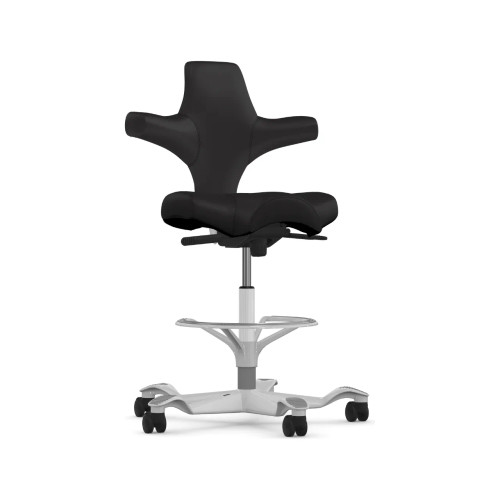 HÅG Capisco 8106 ergonomic saddle chair in black upholstery with silver base and foot ring