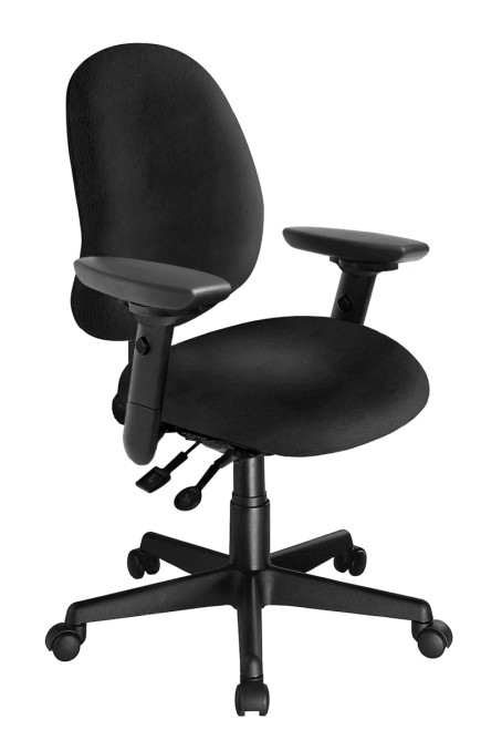Saffron R DT mid back ergonomic office chair in black fabric with adjustable arms and rolling base