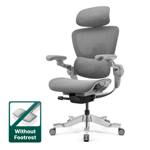 Healthy Posture Hinomi H2 Pro ergonomic mesh chair in moon grey, side view without footrest.