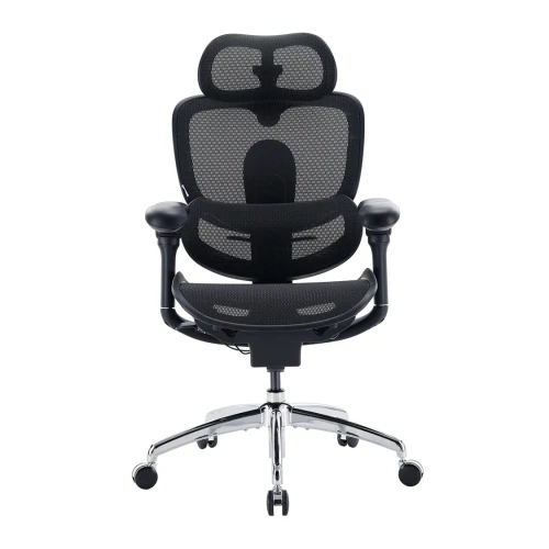 Front view of the Sihoo Doro C300 Pro V2 ergonomic office chair in black mesh with adjustable headrest and lumbar support