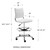 Modern drafting stool in white showing width, depth and height measurements