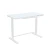 White Rise Up Glass electric standing desk with tempered glass desktop, built-in storage drawer, memory keypad, and electric height adjustment.