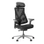 Black ergonomic mesh office chair with adjustable headrest, lumbar support, padded seat, adjustable armrests, and polished aluminum base.