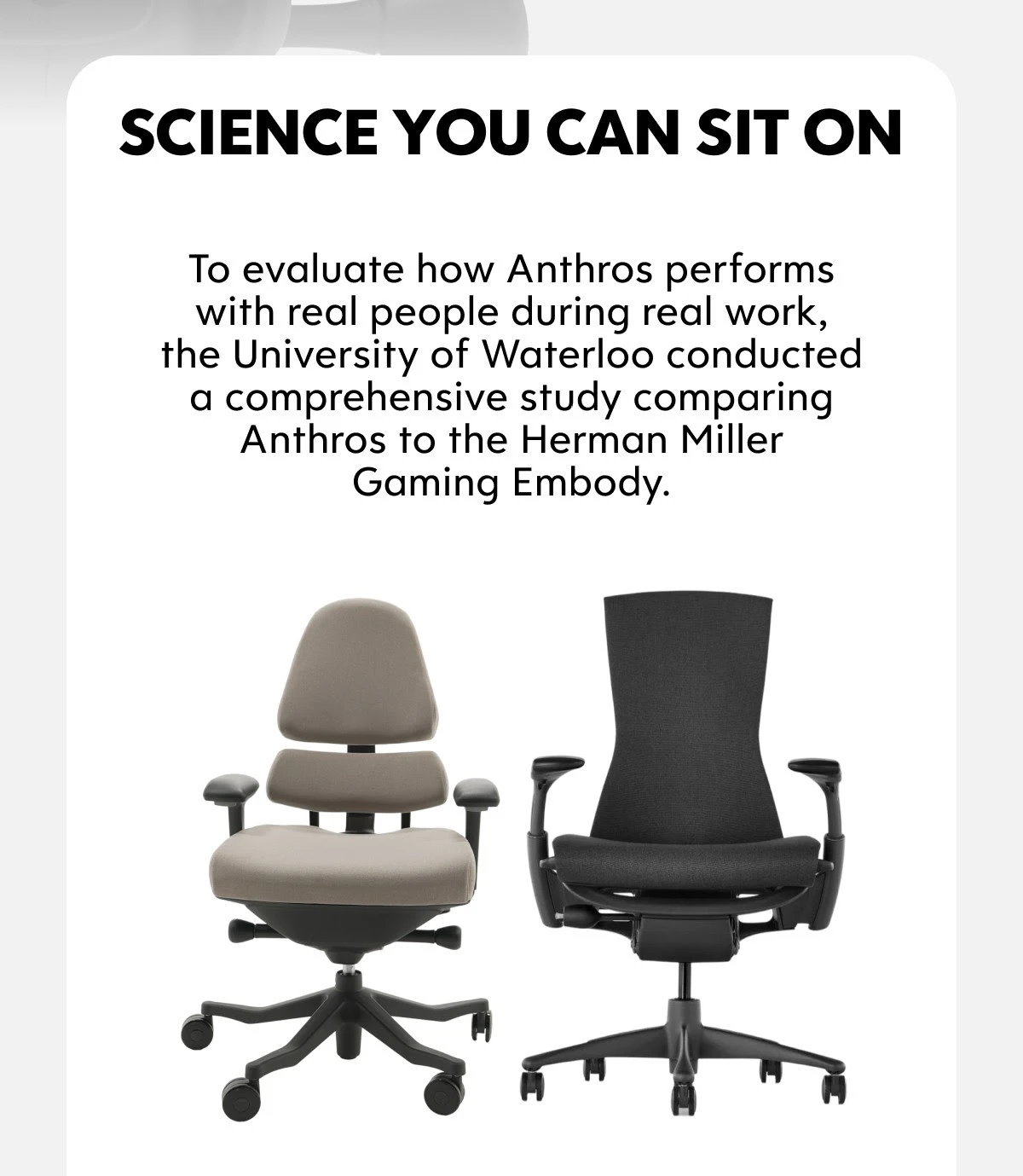 Anthros and Herman Miller Gaming Embody chairs shown in University of Waterloo research comparison