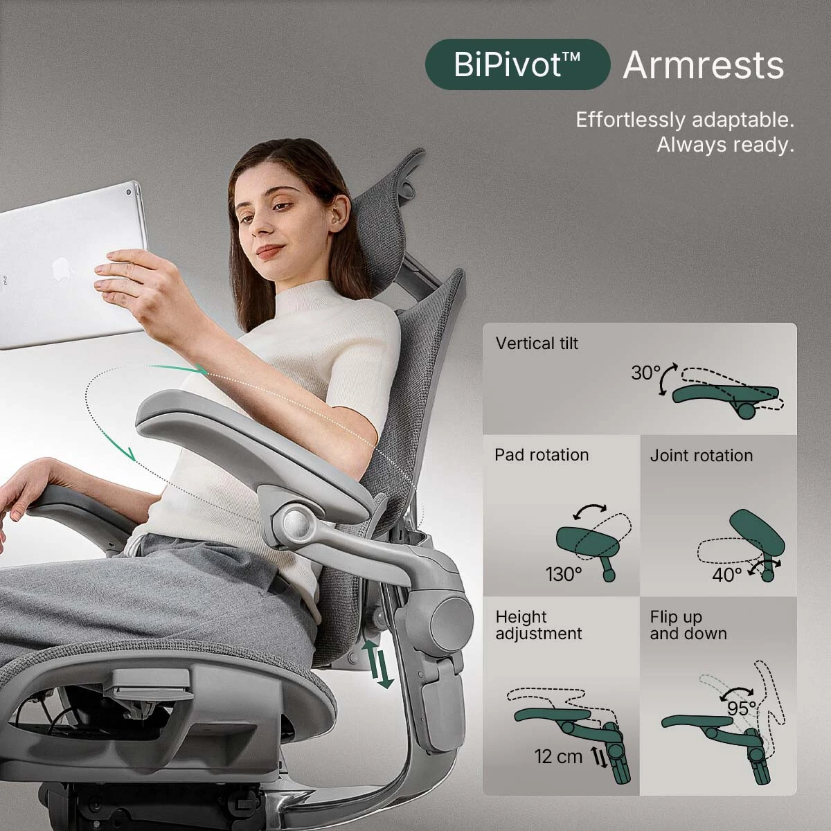 Hinomi H2 Pro BiPivot adjustable armrests