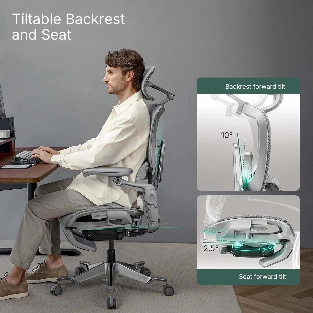 Hinomi H2 Pro forward tilting backrest and seat adjustment