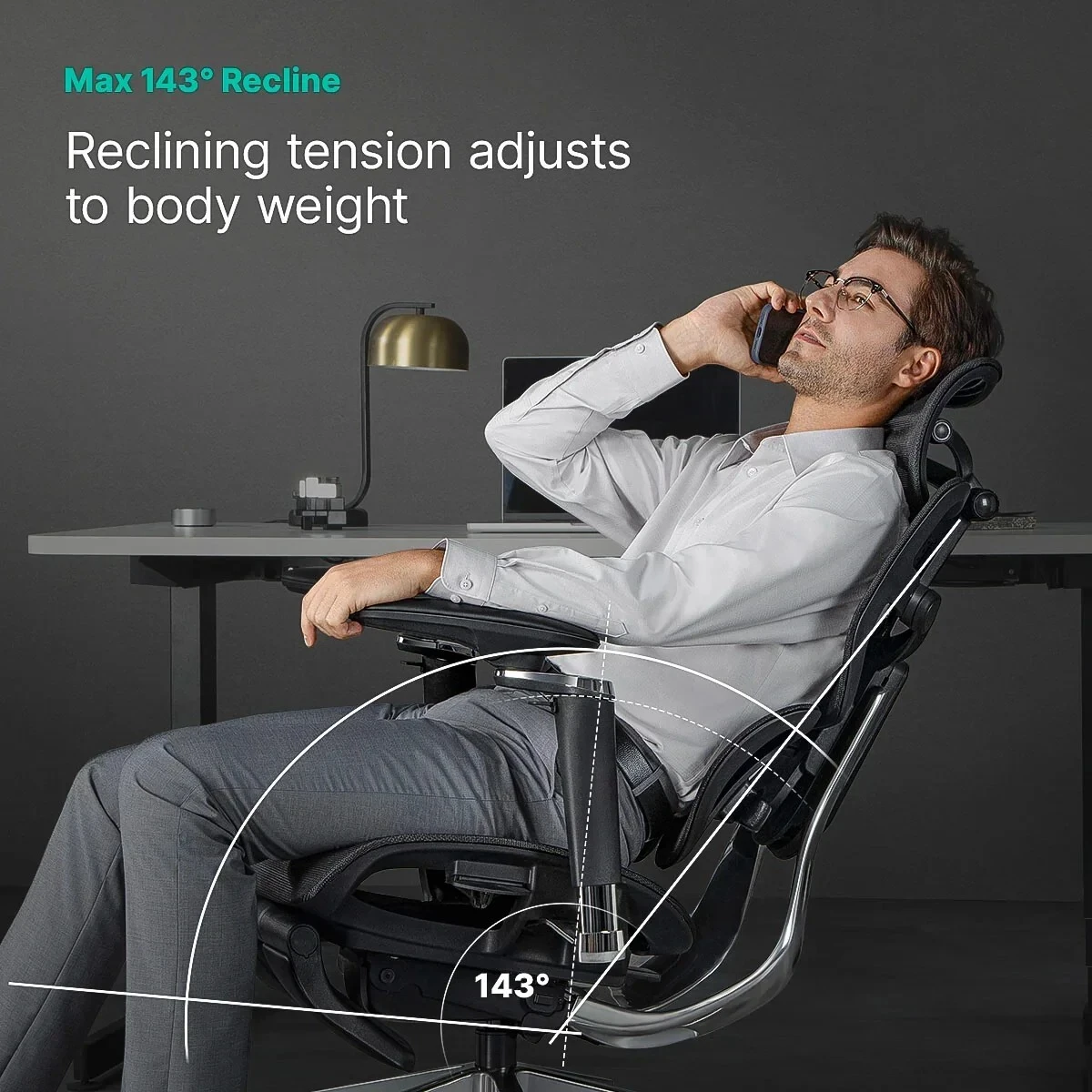Hinomi X2 Pro ergonomic office chair reclining up to approximately 143 degrees