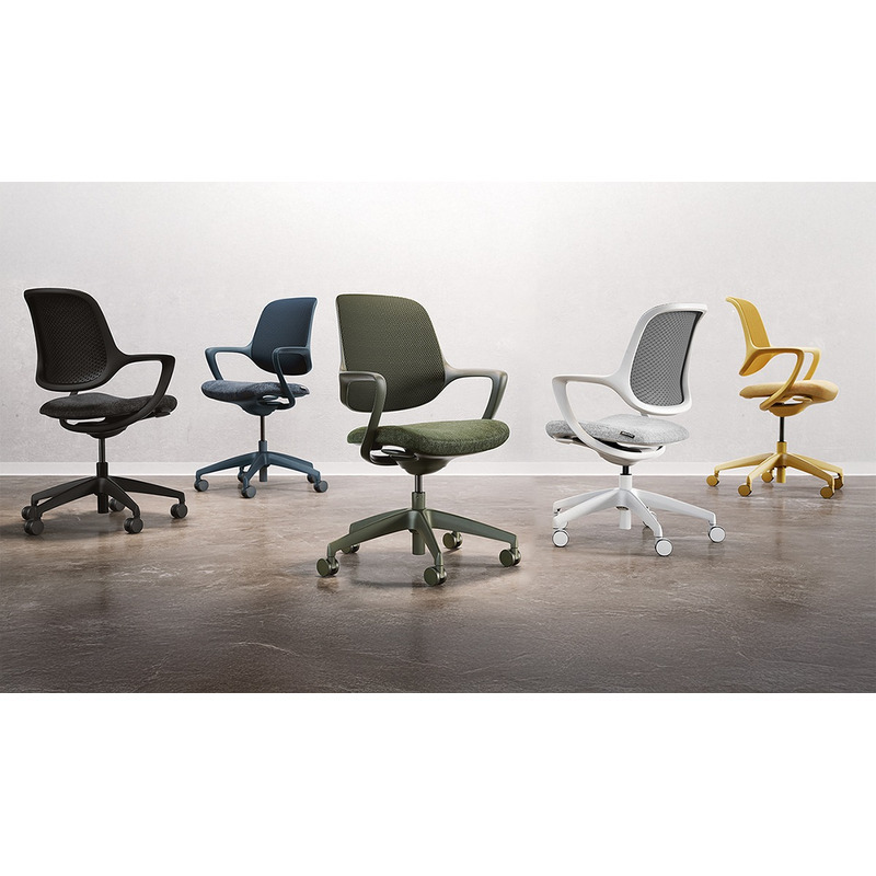 Konfurb Niro contemporary mesh back task chairs in black, blue, green, white and gray, and yellow