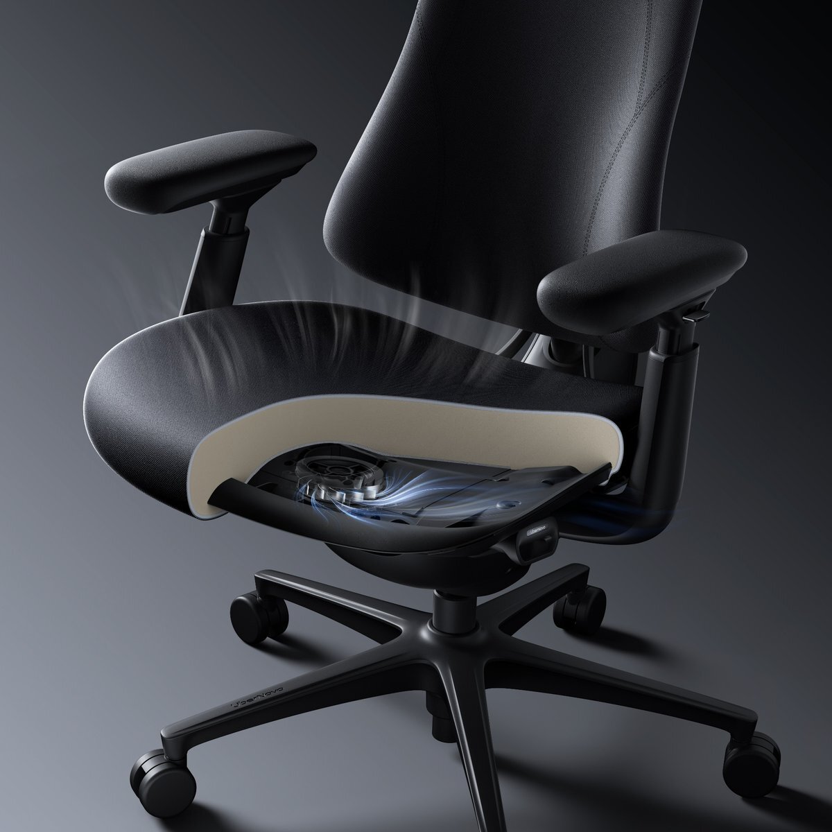 LiberNovo Maxis Airflow six-layer ventilated seat construction and centrifugal fan