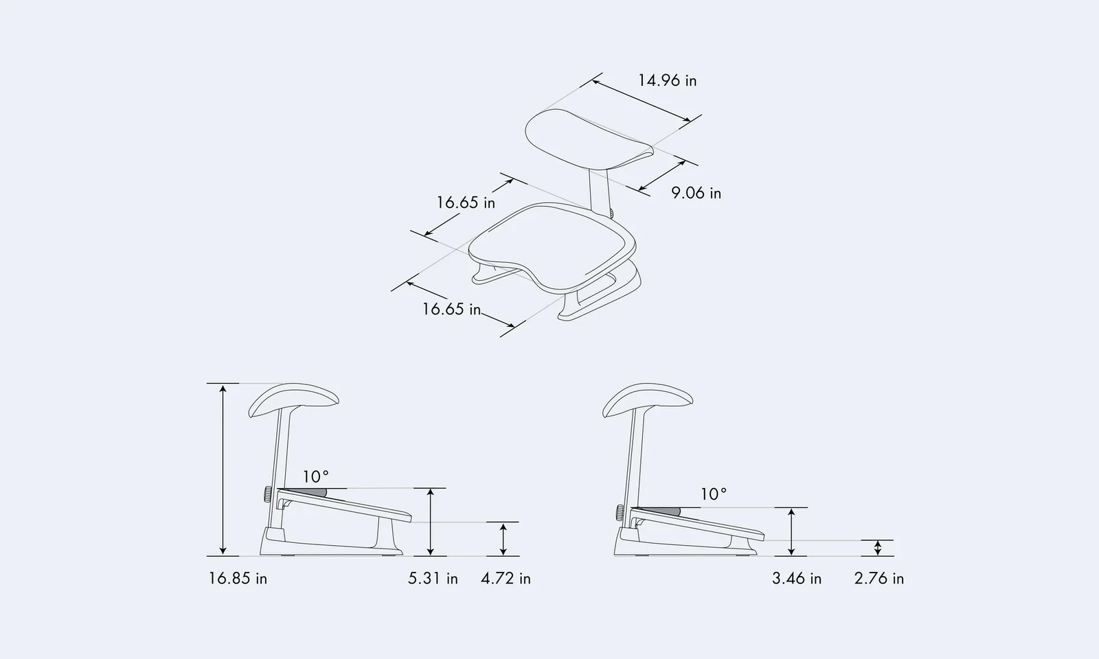 LiberNovo StepSync footrest dimension diagram showing platform size, upper support and inclined platform heights