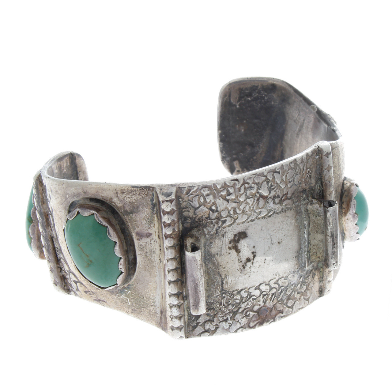 Vintage Old Pawn Navajo Sterling Turquoise Watch Cuff Bracelet Sz 7.5 120G