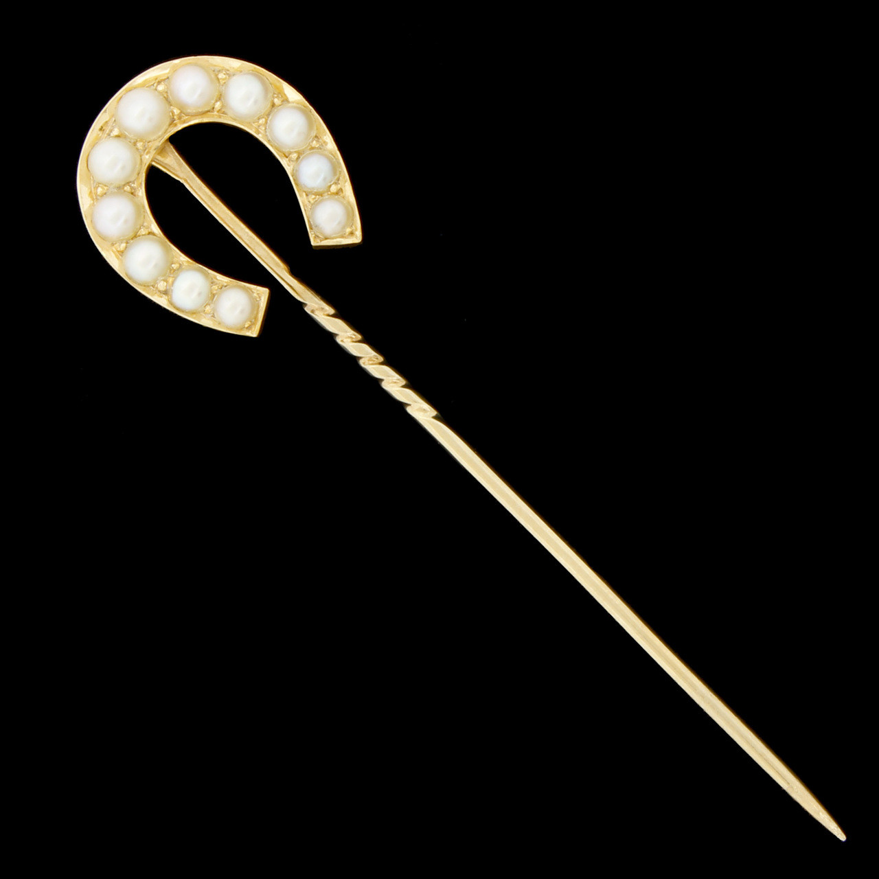 Vintage 14K Gold Pearl Large Horseshoe Horse Stick Tie Pin 4.8g