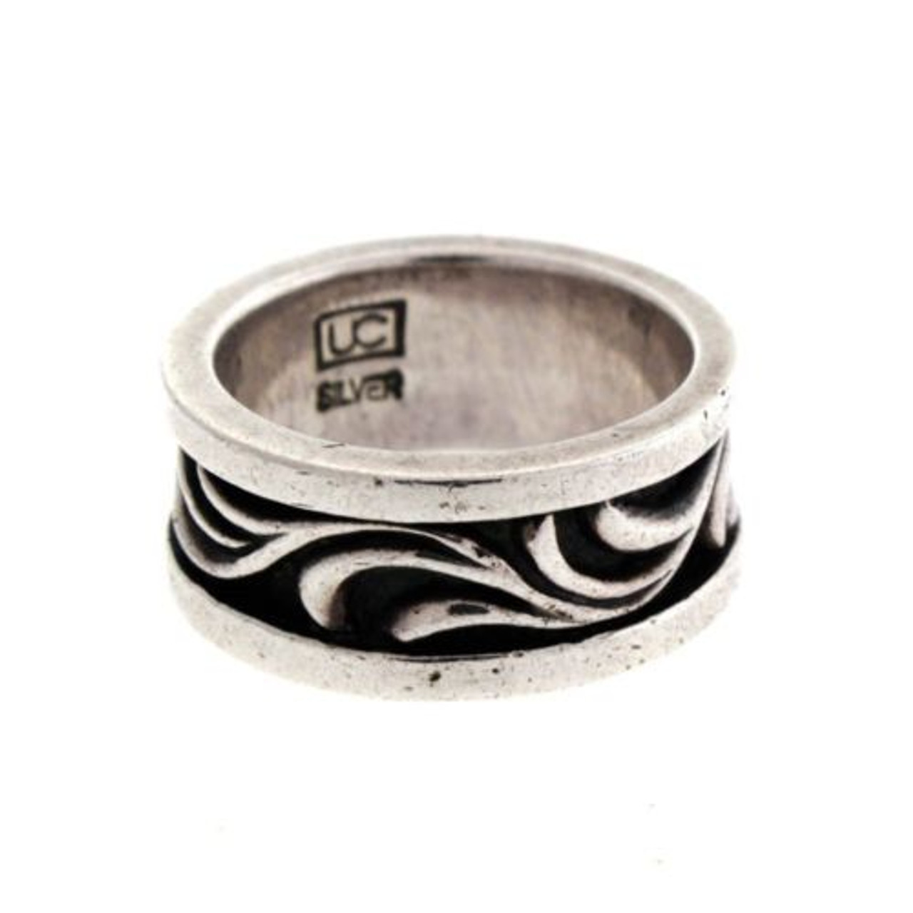 Vintage UC Sterling Silver Wavy Inlay Designed Band Ring 7.8g Size 5.25