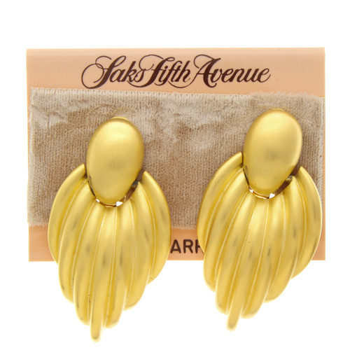 Vintage Saks Fifth Avenue Earrings Brushed Drop Dangle Clip On