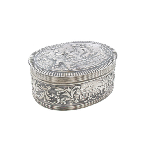 Vintage Herbert Hooijkaas 835 Silver Repousse Trinket Box  Cherub Angel