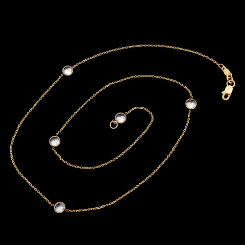 14k 585 Gold CZ By The Yard Necklace 17.5 Inches 5 Station Signed Harten