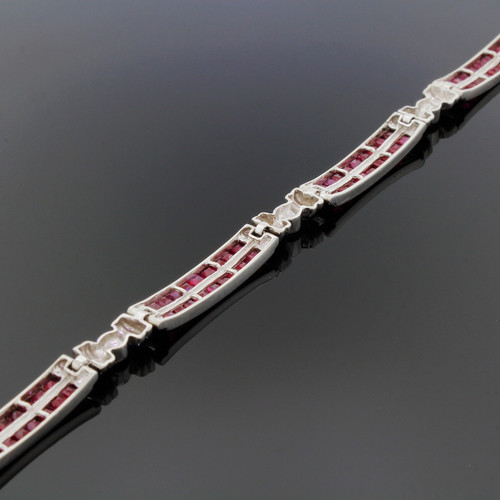 14k White Gold Red Ruby Diamond Bracelet Classy Channel Invisible Set 4 ...
