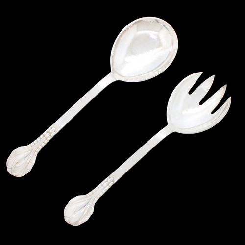 Evald Nielsen #3 Crocus Salad Fork Spoon Serving Set Solid Sterling Silver Rare Evald Nielsen #3 Crocus Salad Fork Spoon Serving Set Solid Sterling Silver Rare