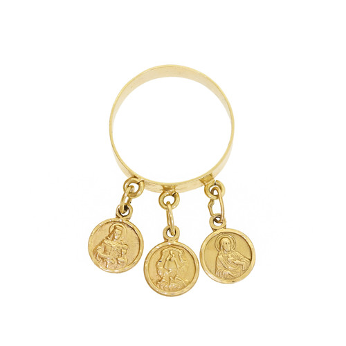 Vintage 18K 750 Yellow Gold 3 Charm Dangle Band Ring Size 7 - Quality & Fun! Vintage 18K 750 Yellow Gold 3 Charm Dangle Band Ring Size 7 - Quality & Fun!