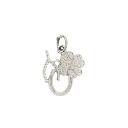 Sterling Silver 925 Luck Charm With a Wishbone Horse Shoe And Shamrock Sterling Silver 925 Luck Charm With a Wishbone Horse Shoe And Shamrock