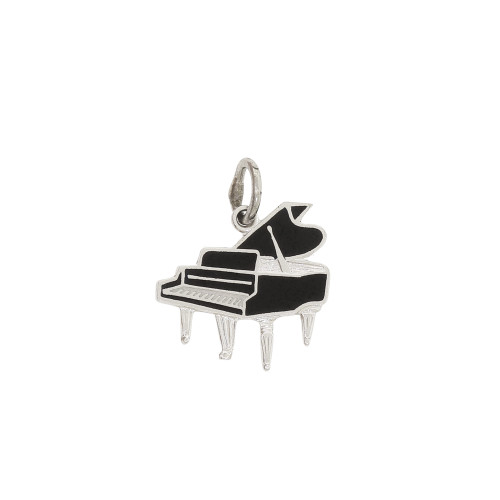 Sterling Silver 925 Baby Grand Piano Inlaid With Black Enamel Charm Sterling Silver 925 Baby Grand Piano Inlaid With Black Enamel Charm