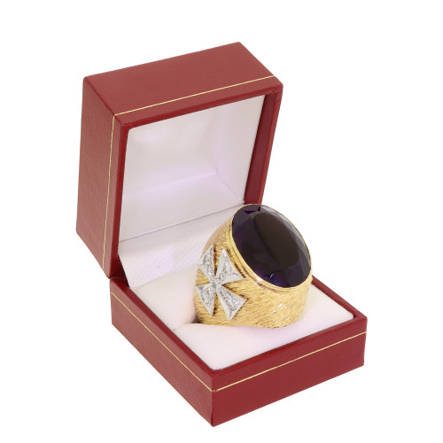 Huge Vtg 18k Gold Diamond Amethyst Bishops Ring Minister Or Pastor Size 11.25