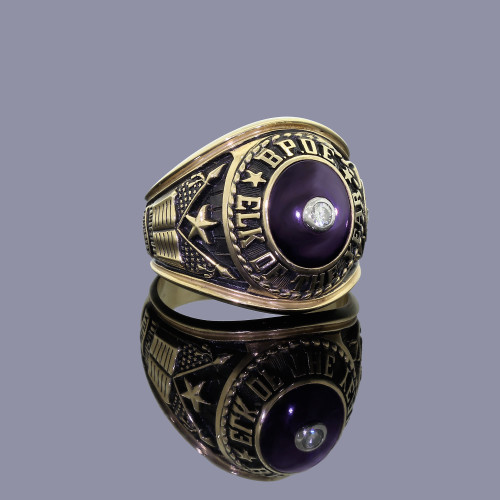 Vtg Men's Jostens 10k Gold Diamond Elk Of The Year Ring BPOE Size 11.25