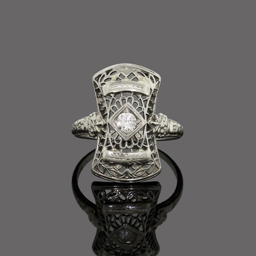 Vtg Art Deco 18k White Gold Diamond Filigree Small Ring Size 4.75 Affordable