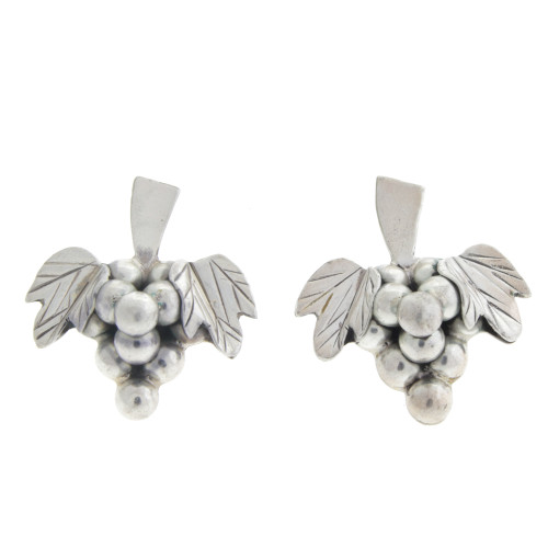 Vintage Taxco Mexico Sterling Silver Grape & Leaf Post Earrings