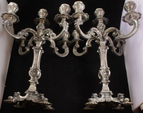 Pair of Rococo Style Italian 5-light Candelabra ~ .800 Fine Silver ~Not Weighted