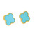Stunning 18k Gold 18k 750 Yellow Gold Turquoise Clover Earrings Designer Look
