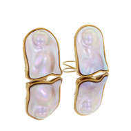 Huge Vintage 18k Gold Mabe Pearl Blister Earrings Couture Runway 36.90 Grams